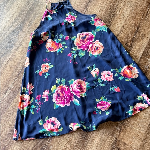 Everly by Anthropologie high-neck navy floral print dress Size Large - Picture 5 of 6